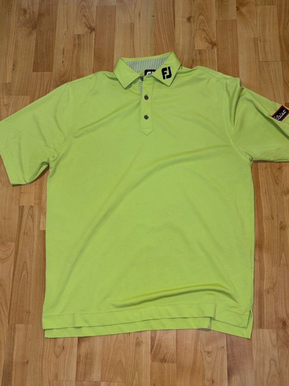 FootJoy FJ PGA Titleist Patch Sleeve Golf Polo Lime Green Sz Large Shirt